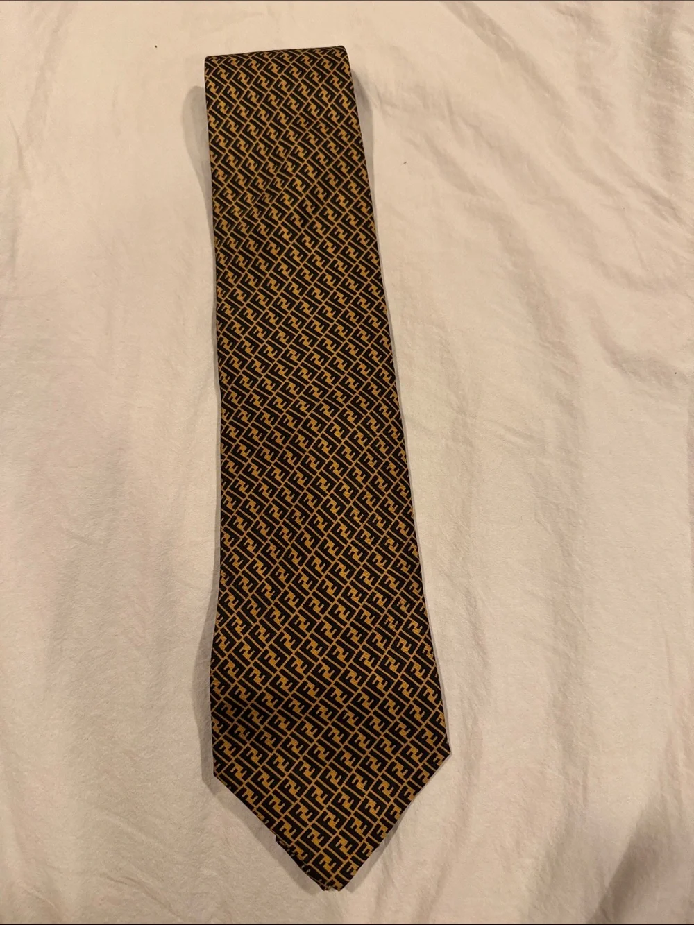 Vtg Fendi Logo Silk Patterned Men's Tie in Brown and Black Italy